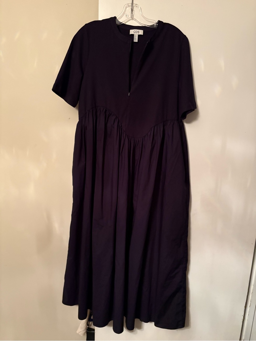 COS Dark Navy Short Sleeve Drop Waist Voluminous Midi Dress Medium